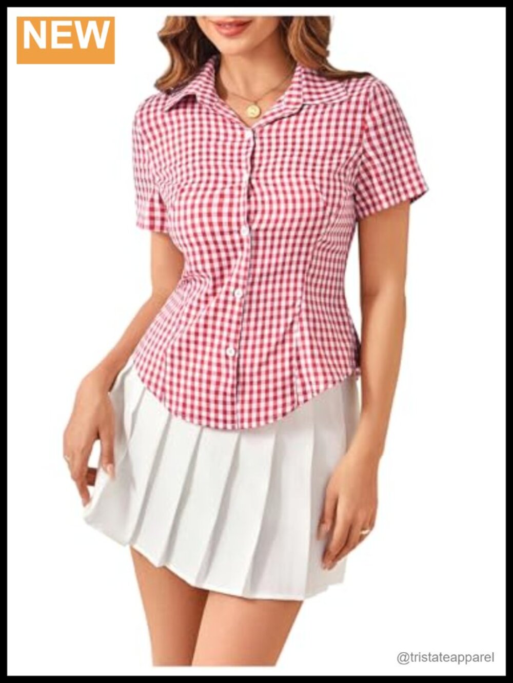 Gingham Button Up Y2K Shirt Short Sleeve Lapel V Neck Blouse